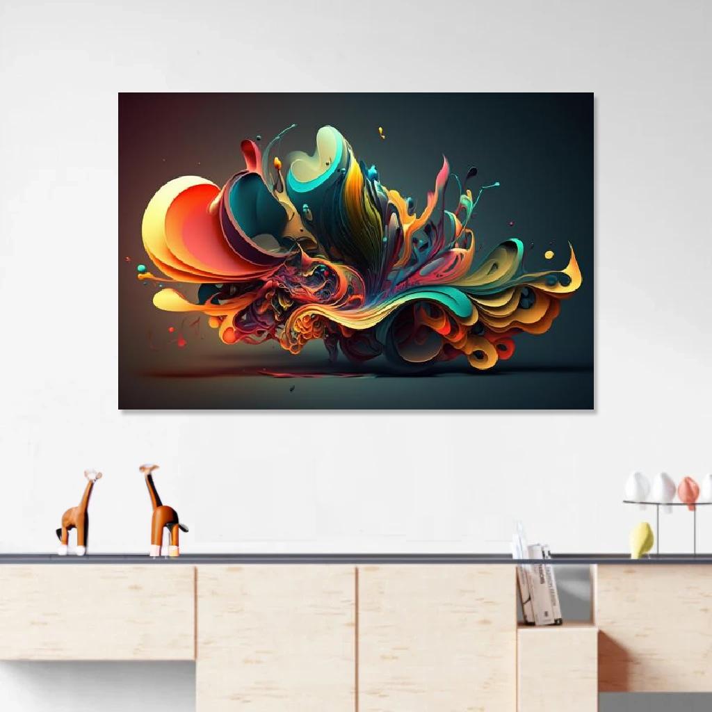 Picture of Octopus Abstract Art au dessus d'un meuble bas