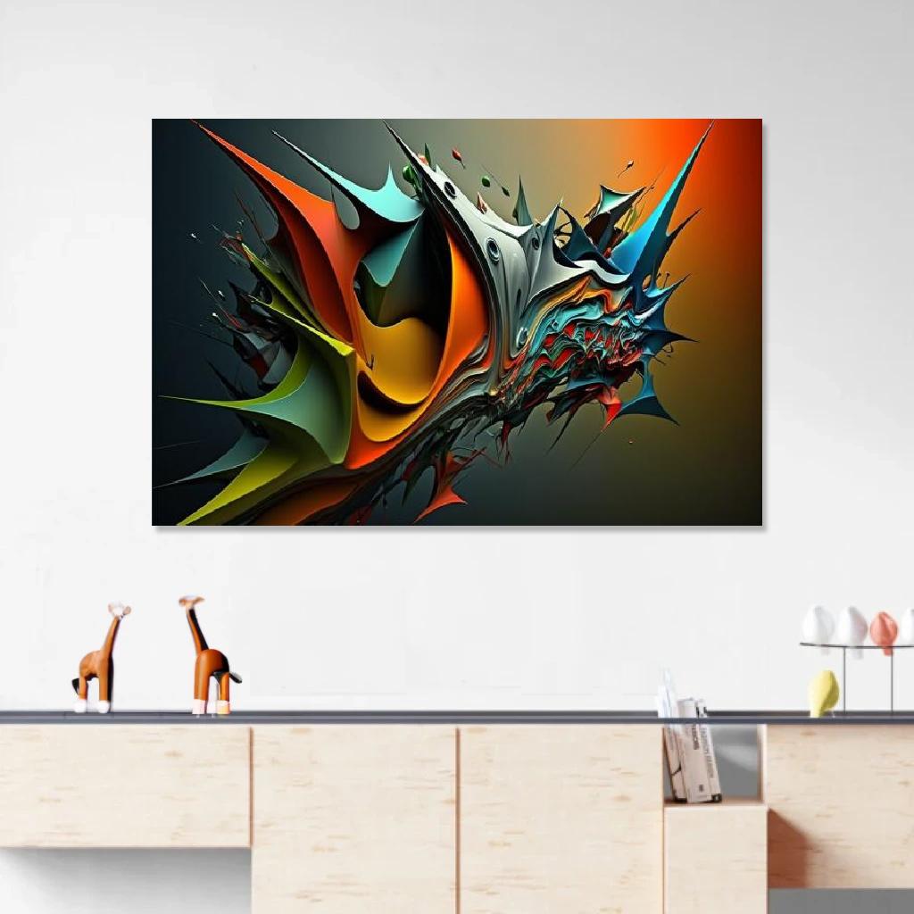 Picture of Dinosaur Abstract Art au dessus d'un meuble bas
