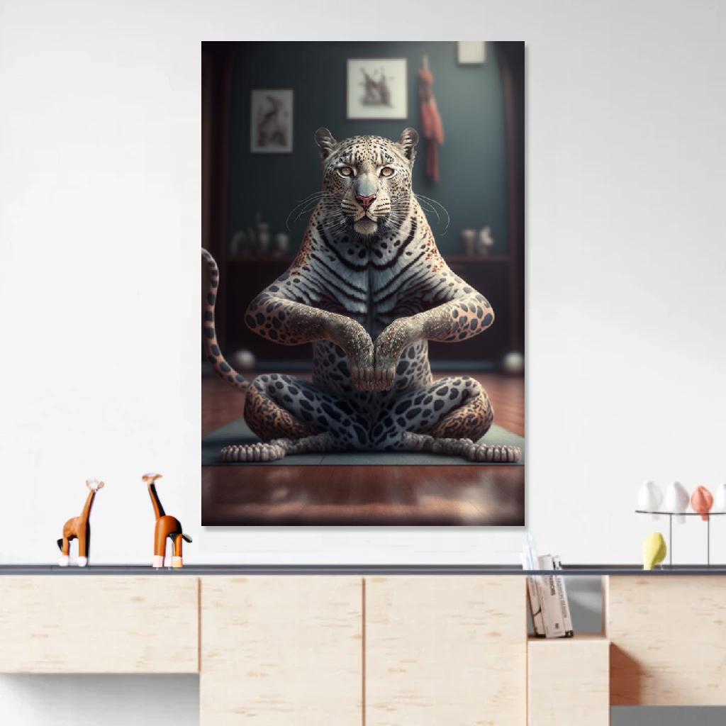 Picture of Leopard Yoga au dessus d'un meuble bas