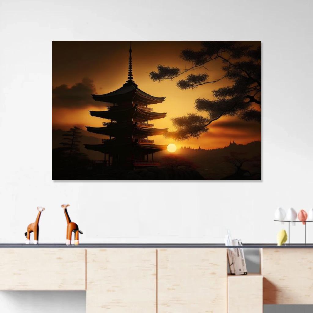 Picture of Buddhist temple Sunset au dessus d'un meuble bas