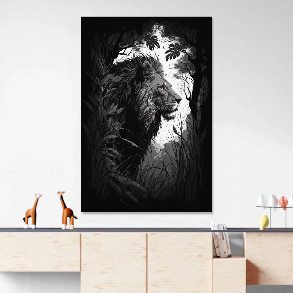 Picture of Lion Monochrome au dessus d'un meuble bas