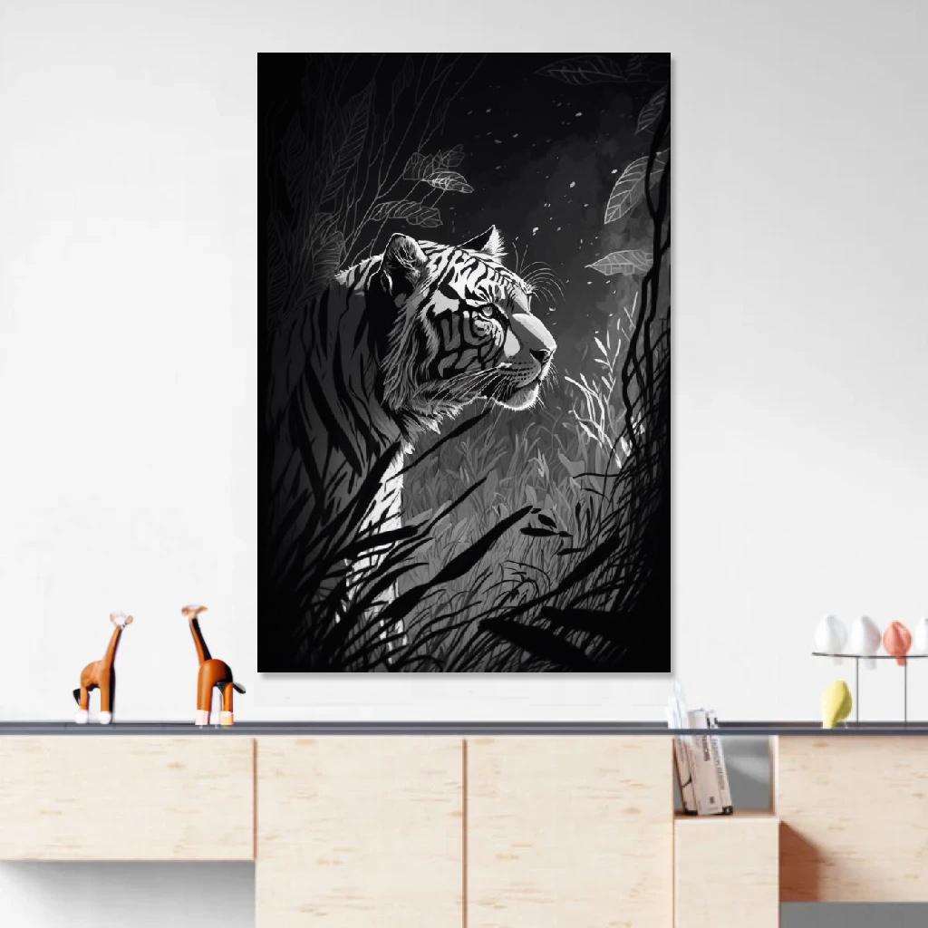 Picture of Tiger Monochrome au dessus d'un meuble bas