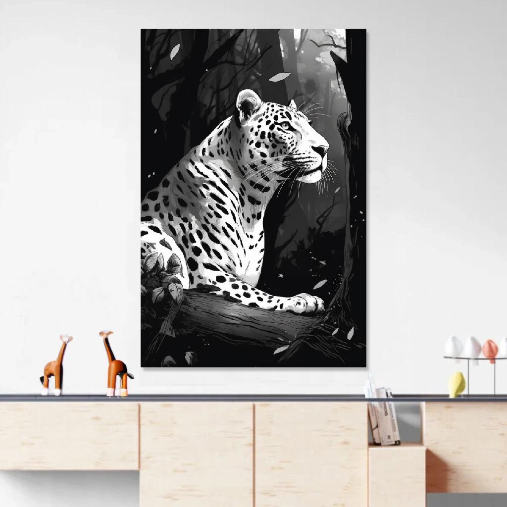 Picture of Leopard Monochrome au dessus d'un meuble bas