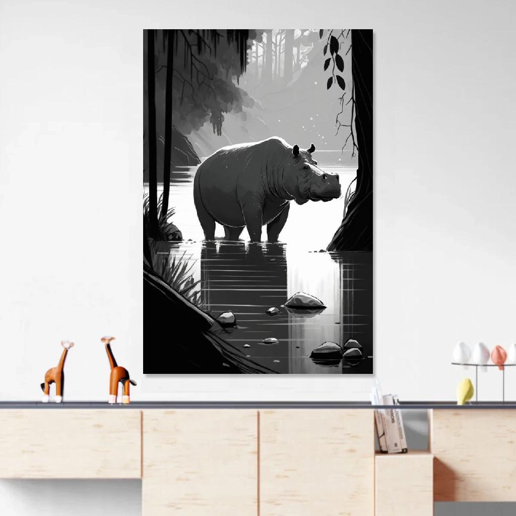 Picture of Hippopotamus Monochrome au dessus d'un meuble bas