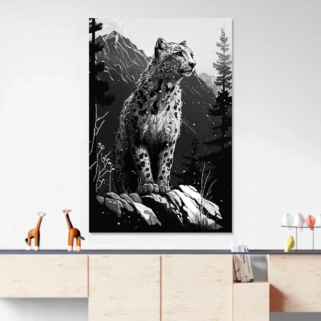 Picture of Snow leopard Monochrome au dessus d'un meuble bas