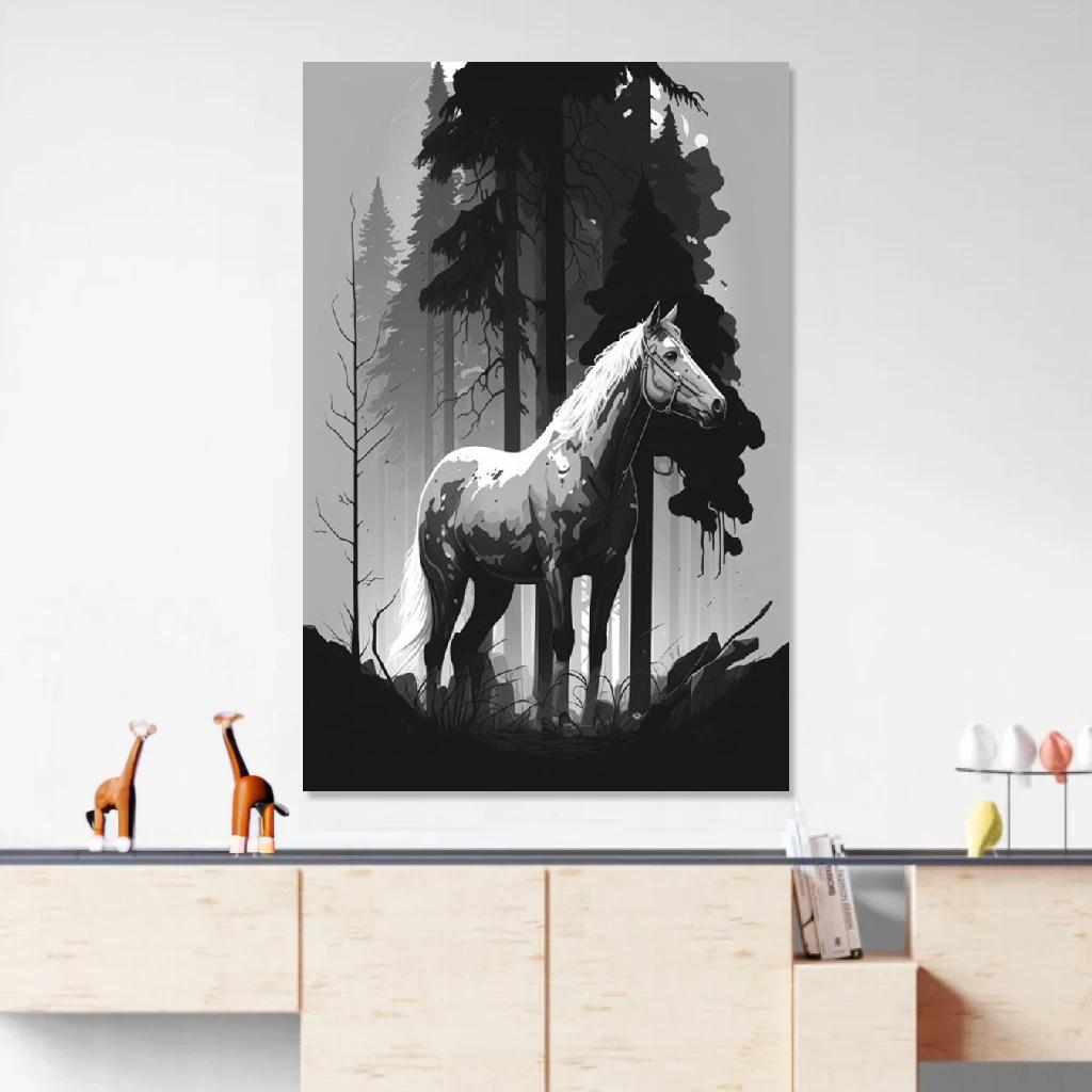 Picture of Horse Monochrome au dessus d'un meuble bas