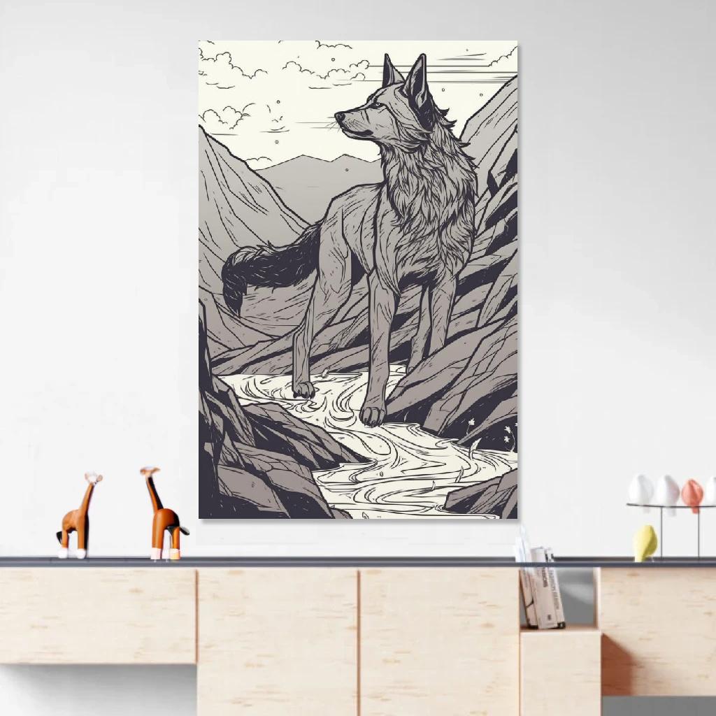 Picture of Wolf Monochrome au dessus d'un meuble bas