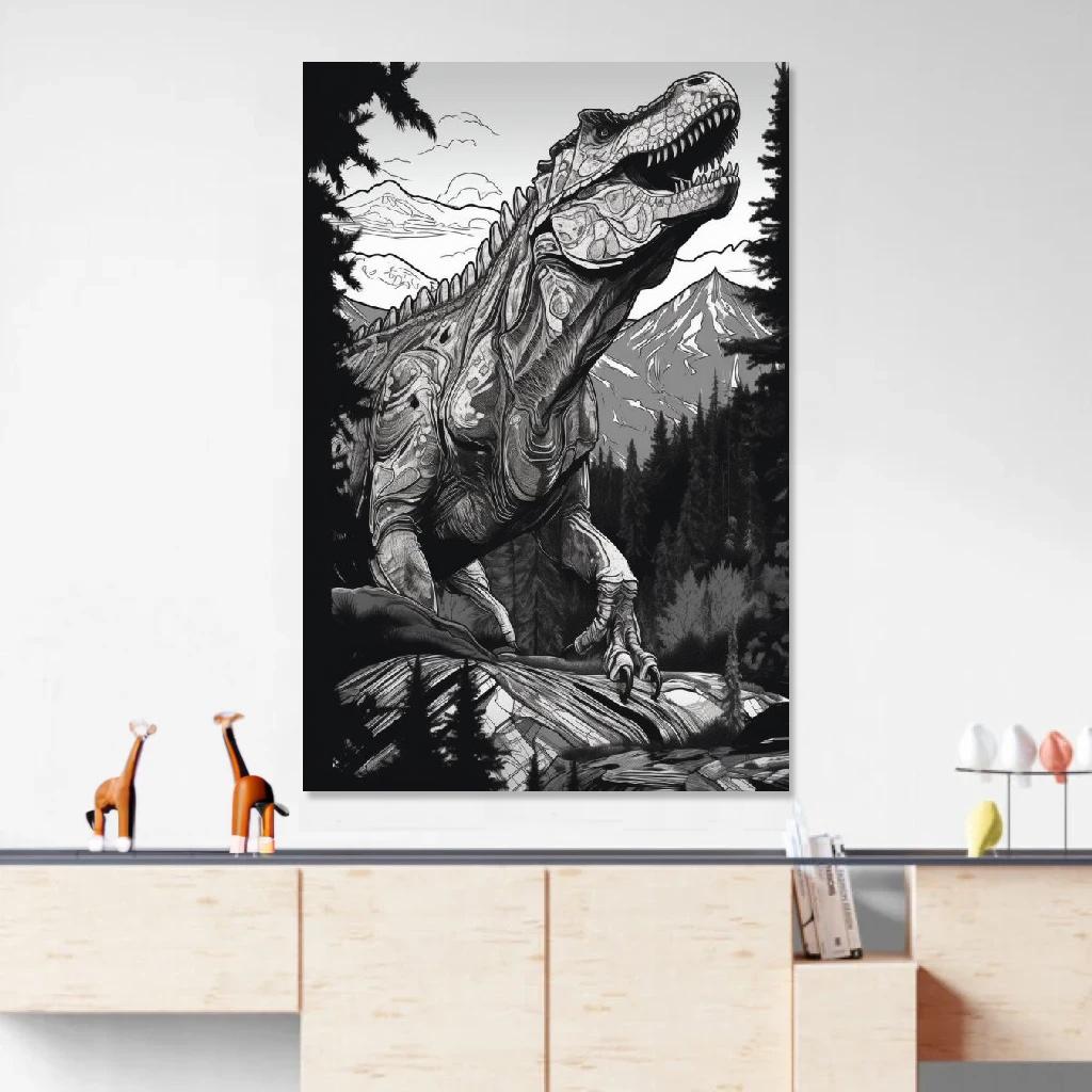 Picture of Dinosaur Monochrome au dessus d'un meuble bas