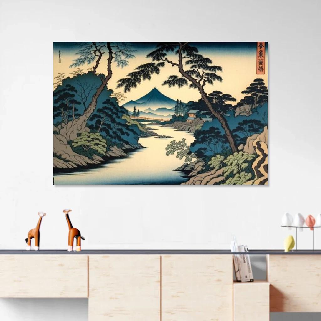 Picture of River Ukiyo-e au dessus d'un meuble bas