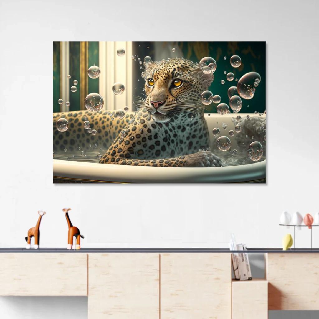 Picture of Leopard In Bathtub au dessus d'un meuble bas