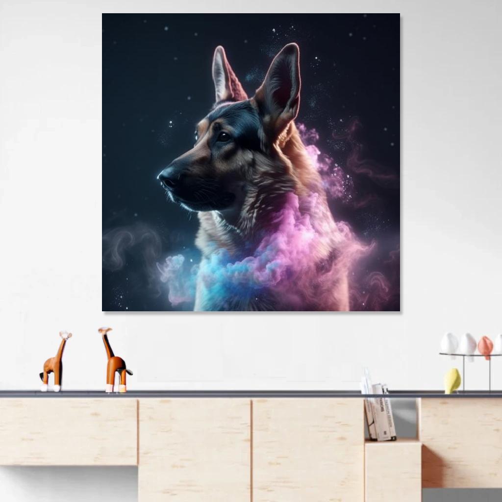 Picture of German shepherd Galaxy au dessus d'un meuble bas