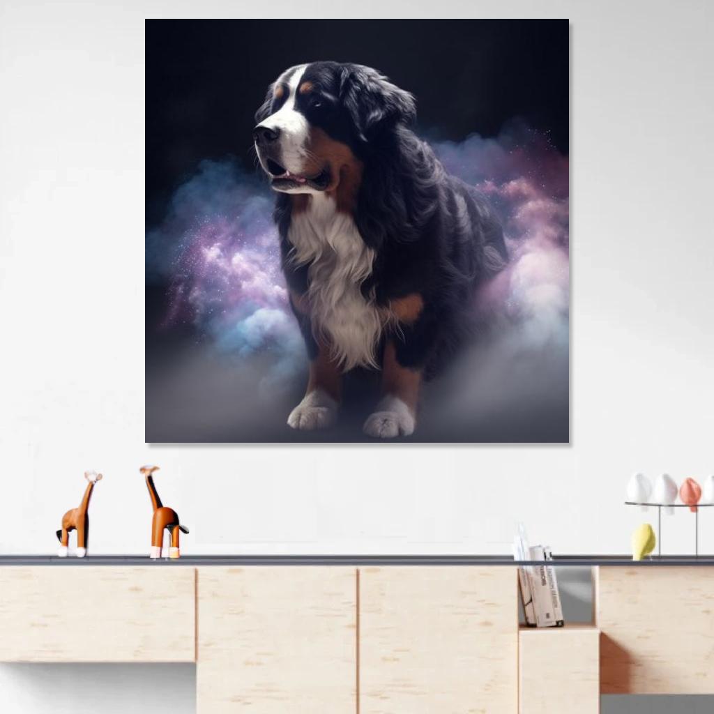 Picture of Bernese mountain dog Galaxy au dessus d'un meuble bas