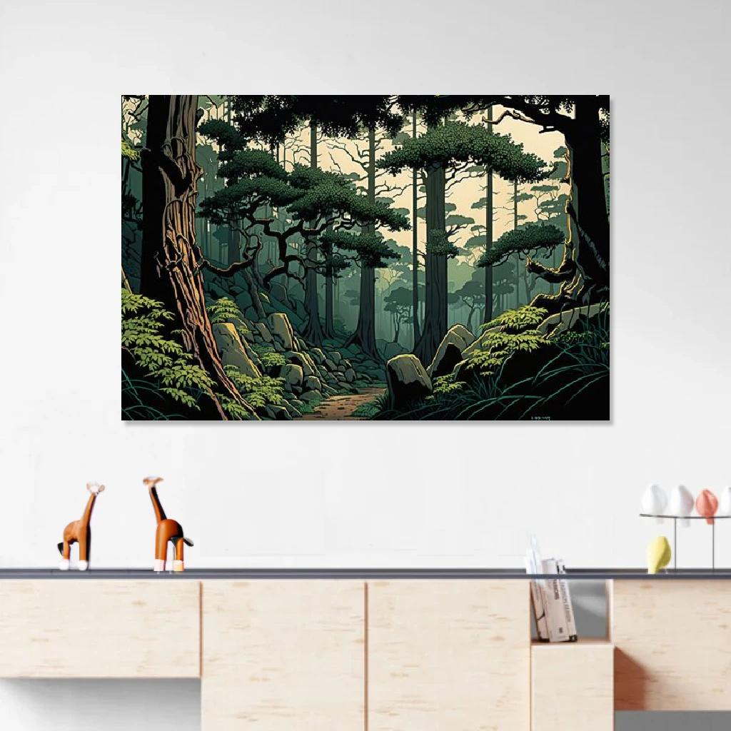 Picture of Forest Ukiyo-e au dessus d'un meuble bas