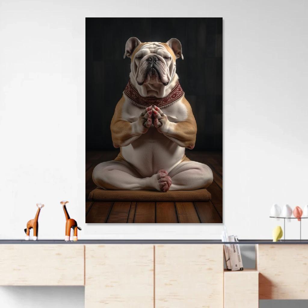 Picture of Bulldog Yoga au dessus d'un meuble bas