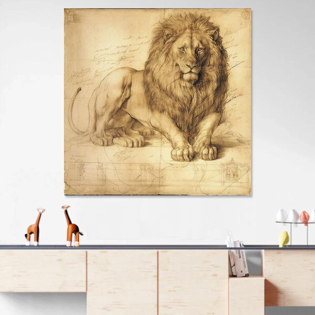 Picture of Lion Leonardo Da Vinci au dessus d'un meuble bas