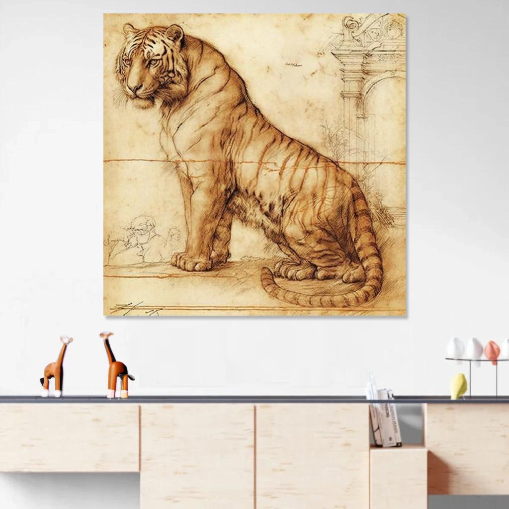 Picture of Tiger Leonardo Da Vinci au dessus d'un meuble bas