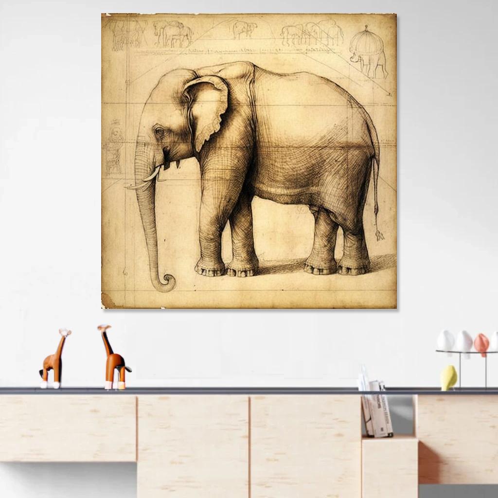 Picture of Elephant Leonardo Da Vinci au dessus d'un meuble bas
