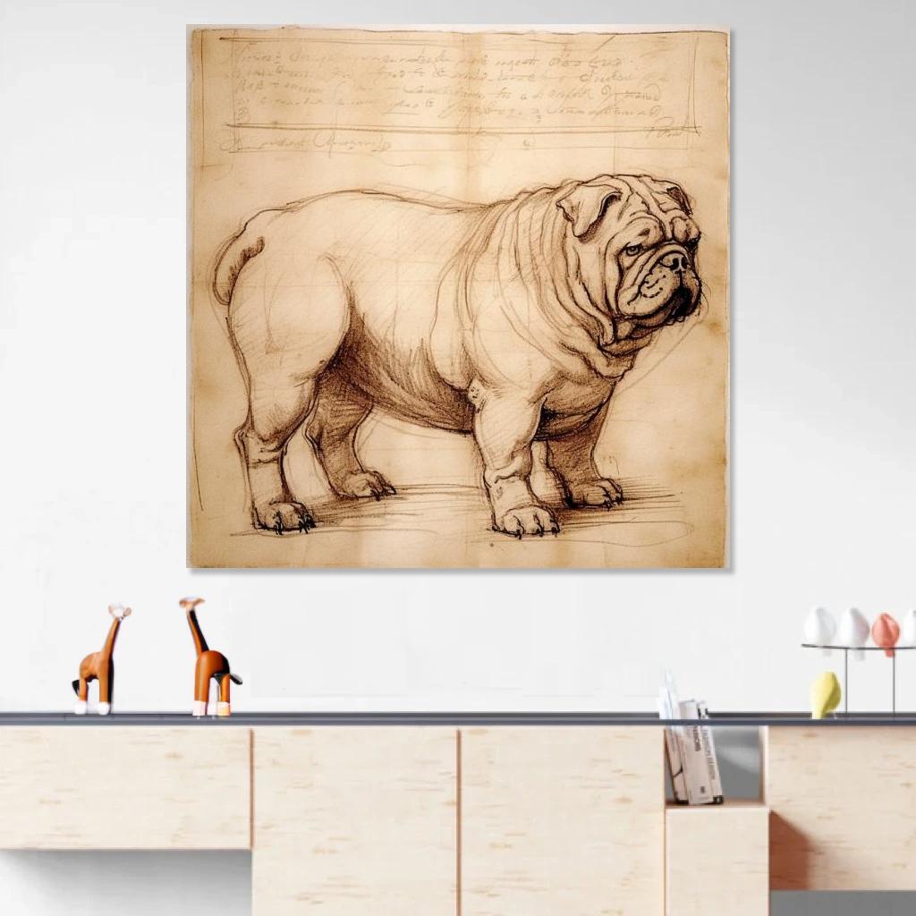 Picture of Bulldog Leonardo Da Vinci au dessus d'un meuble bas