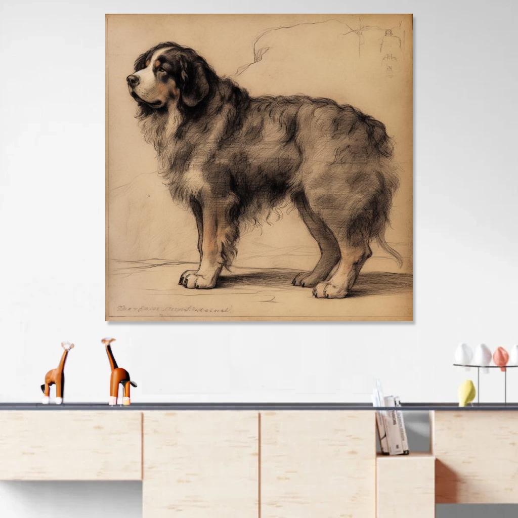 Picture of Bernese mountain dog Leonardo Da Vinci au dessus d'un meuble bas
