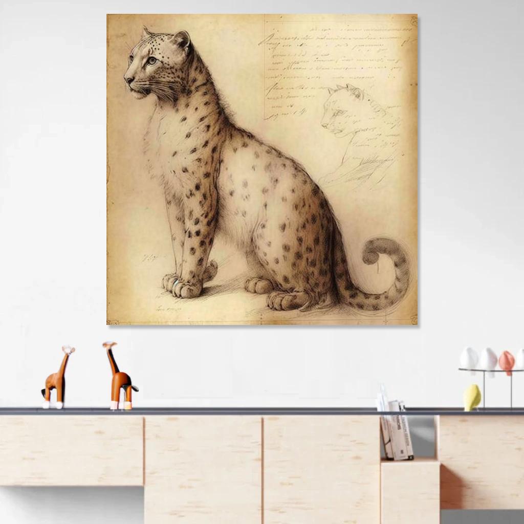 Picture of Snow leopard Leonardo Da Vinci au dessus d'un meuble bas