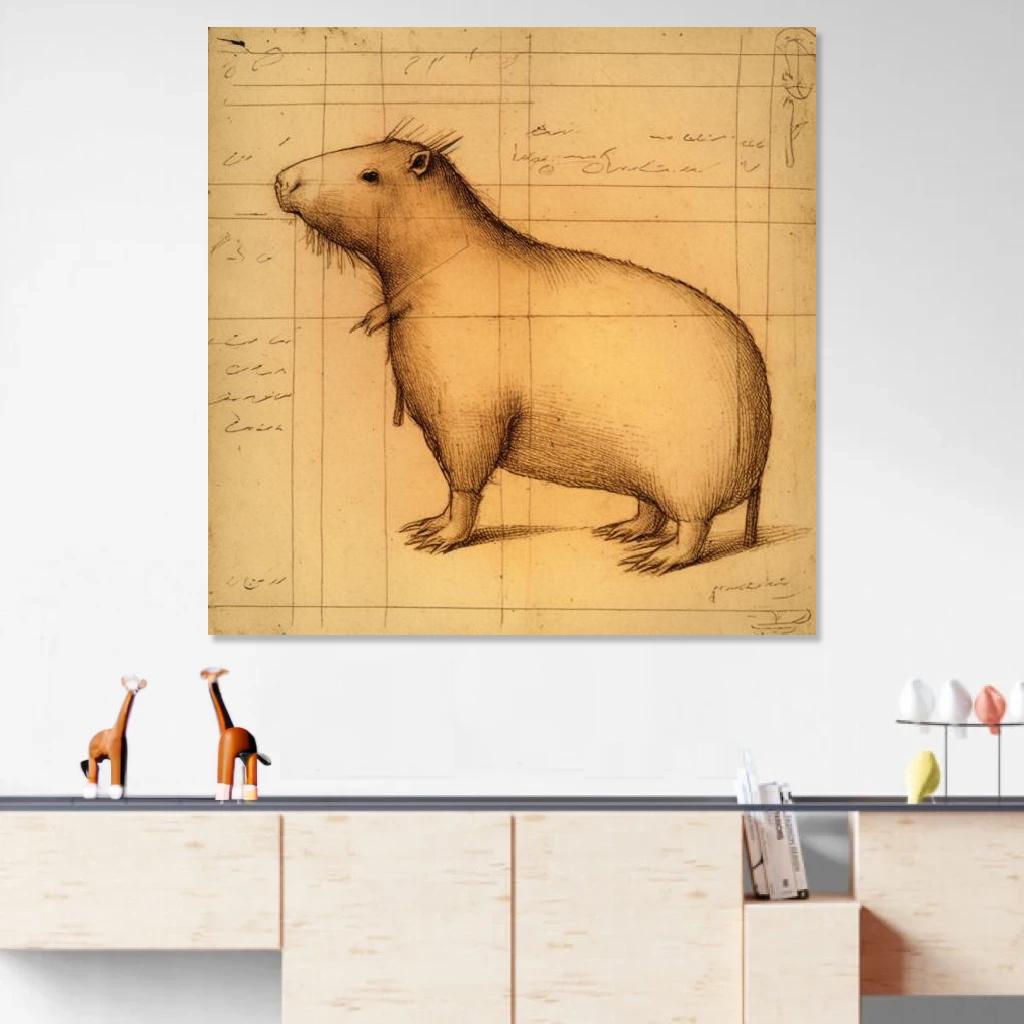 Picture of Capybara Leonardo Da Vinci au dessus d'un meuble bas