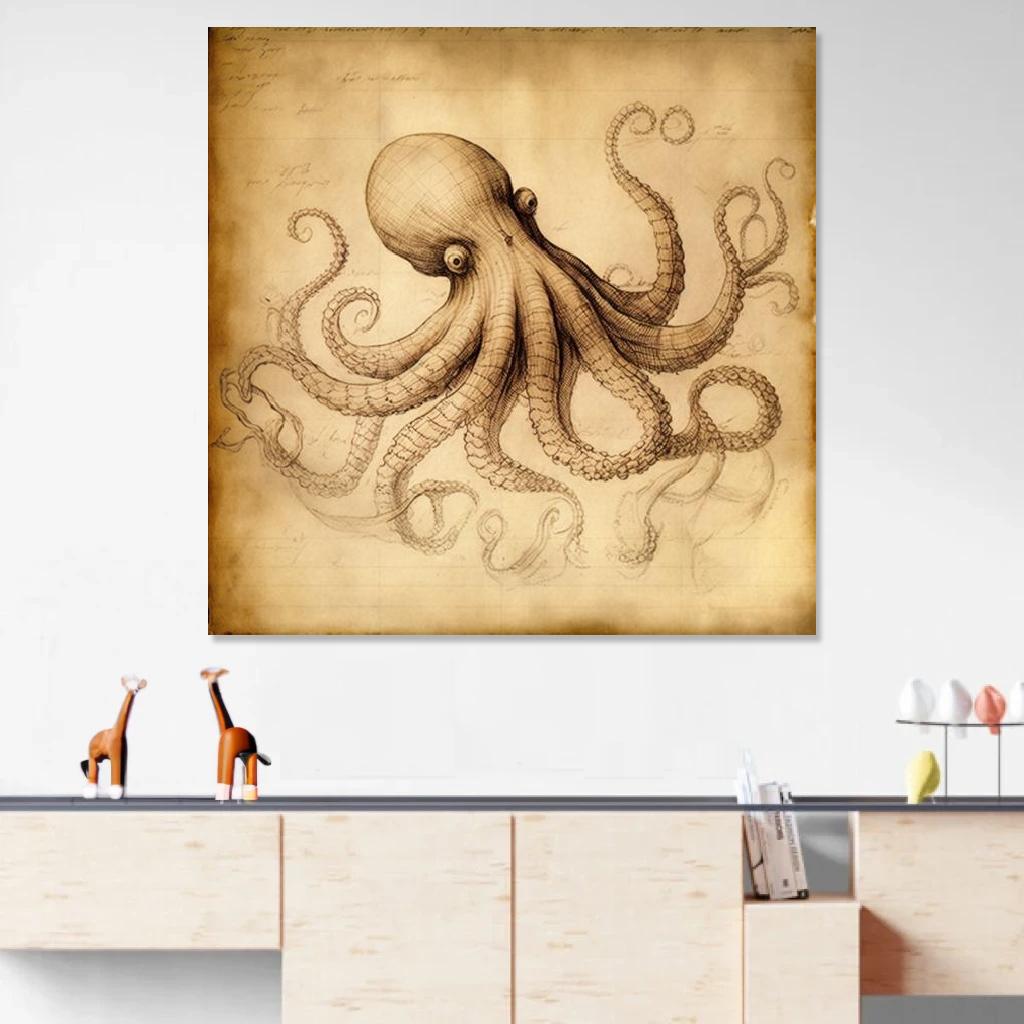 Picture of Octopus Leonardo Da Vinci au dessus d'un meuble bas