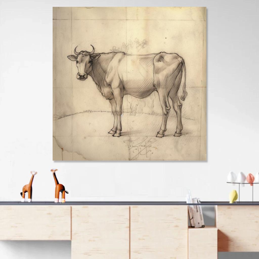 Picture of Cow Leonardo Da Vinci au dessus d'un meuble bas