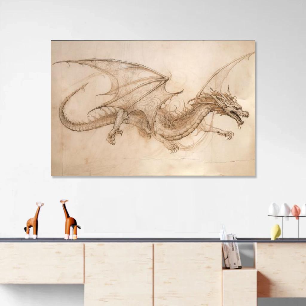 Picture of Dragon Leonardo Da Vinci au dessus d'un meuble bas