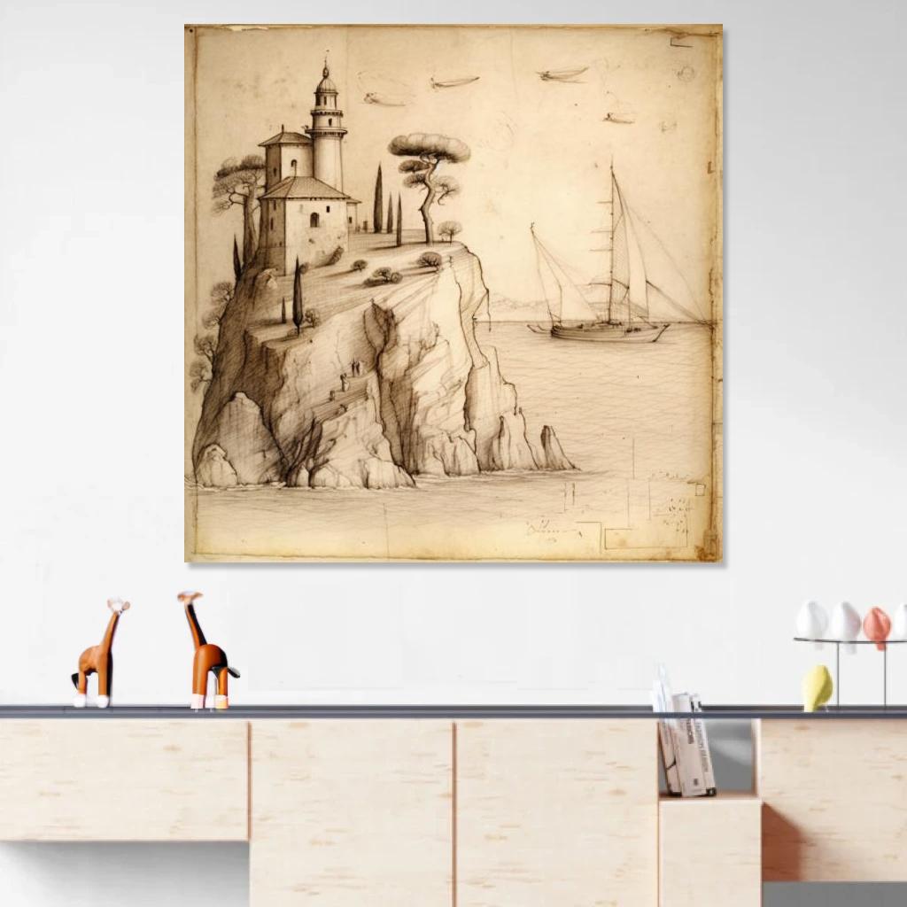 Picture of Coastal Leonardo Da Vinci au dessus d'un meuble bas