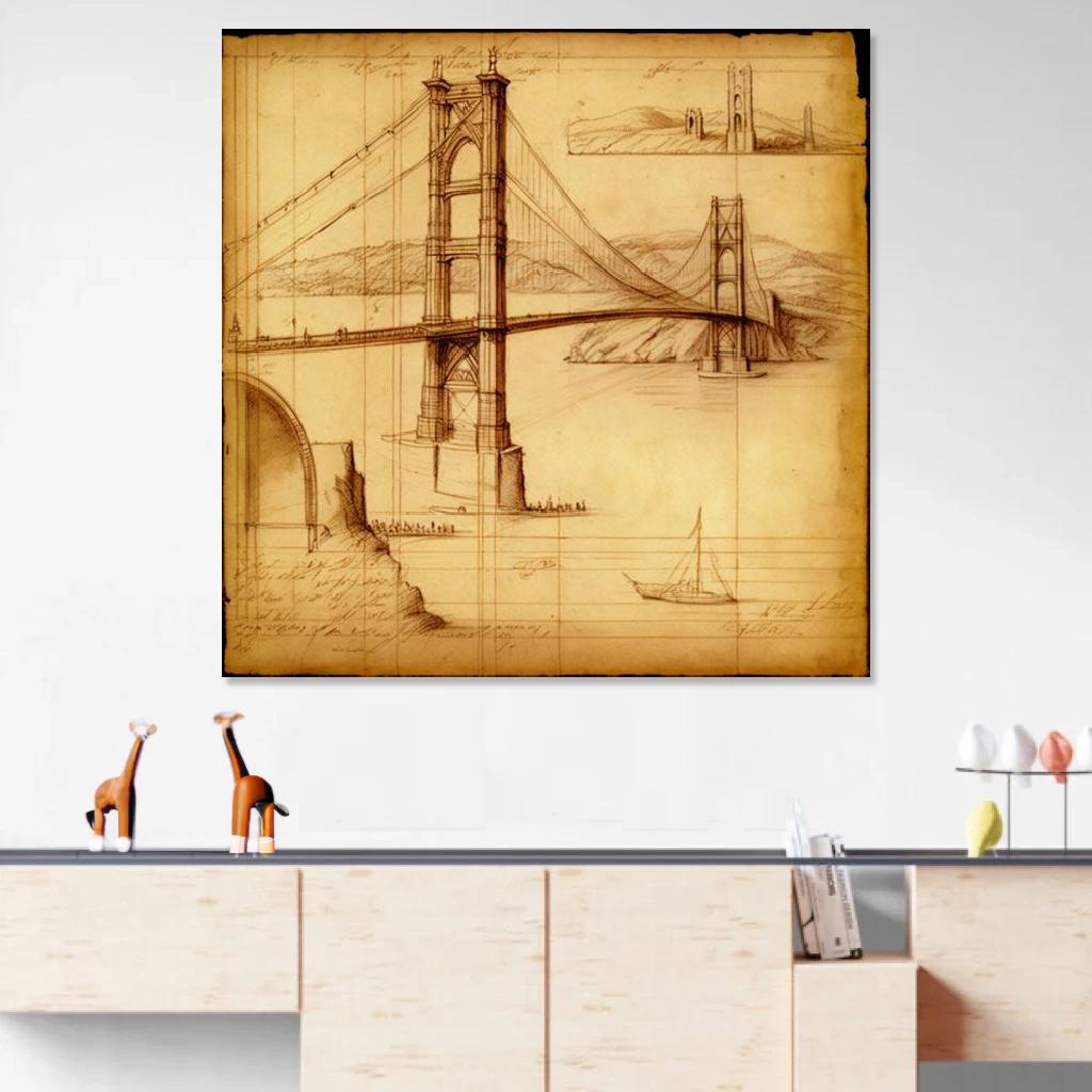 Picture of Golden gate bridge Leonardo Da Vinci au dessus d'un meuble bas