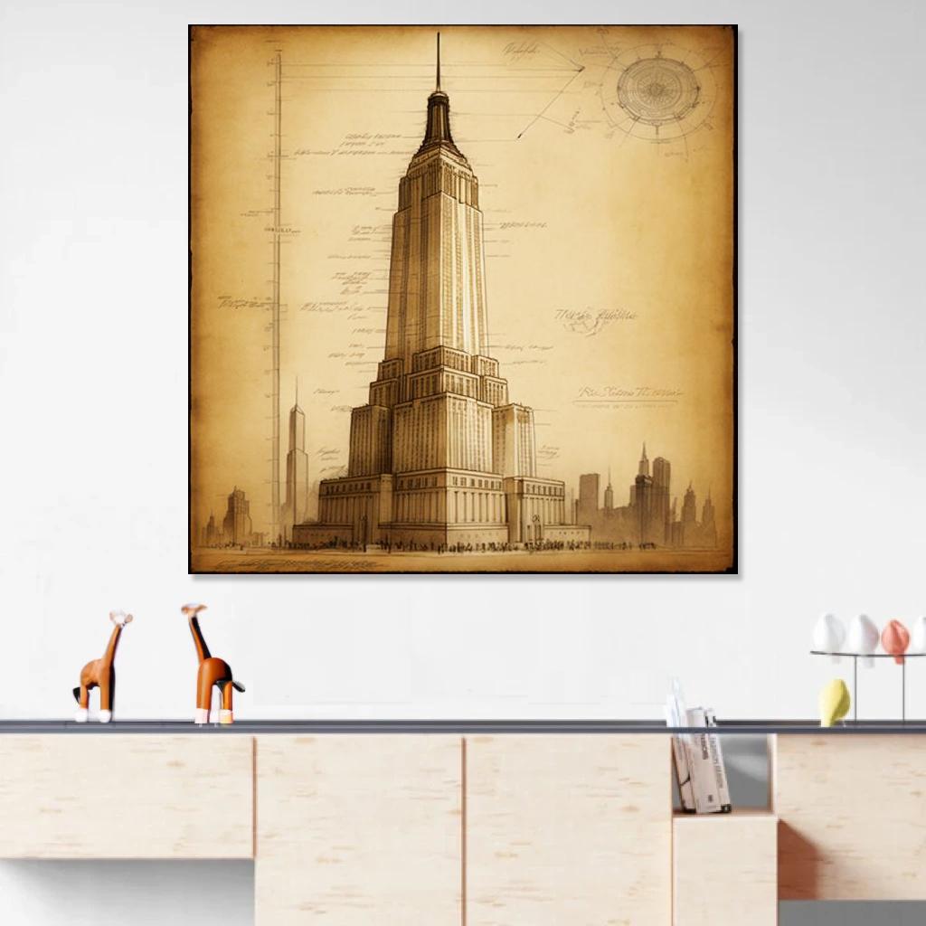 Picture of Empire state building Leonardo Da Vinci au dessus d'un meuble bas