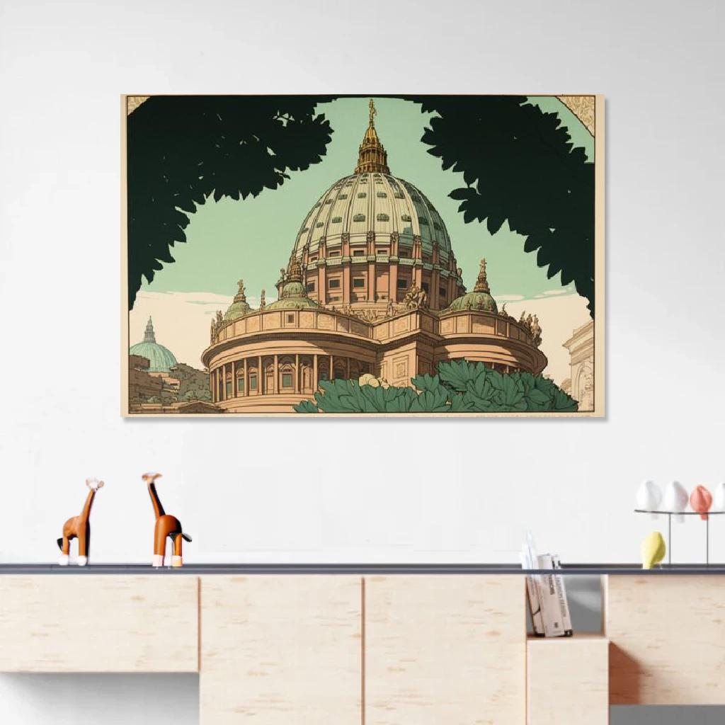 Picture of St. Peter's Basilica Ukiyo-e au dessus d'un meuble bas