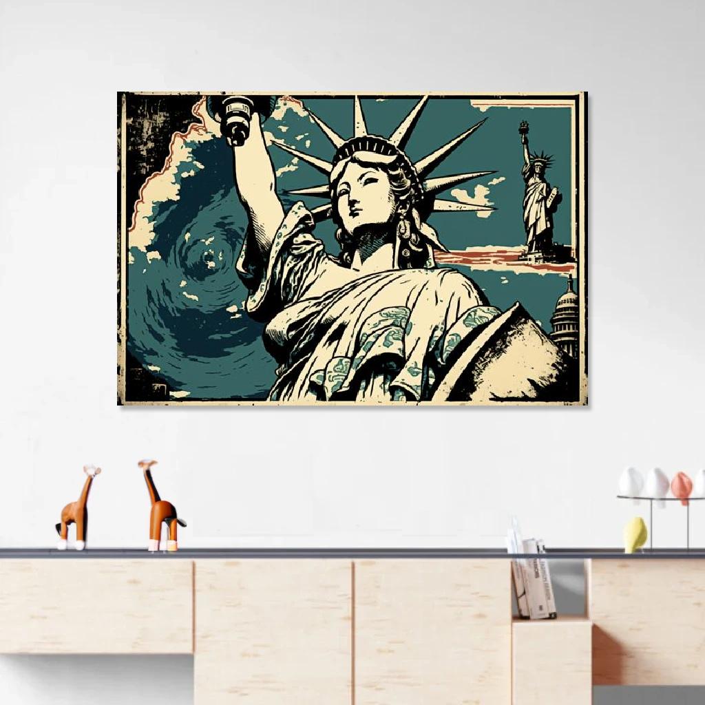 Picture of Statue of Liberty Ukiyo-e au dessus d'un meuble bas