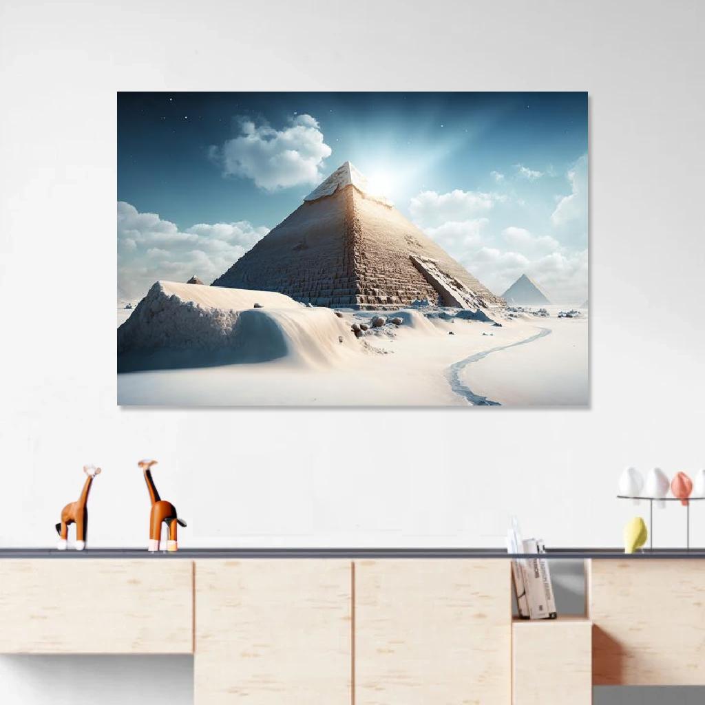 Picture of Great Pyramid of Giza Winter au dessus d'un meuble bas