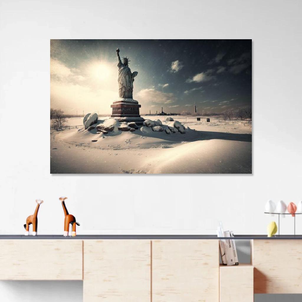 Picture of Statue of Liberty Winter au dessus d'un meuble bas