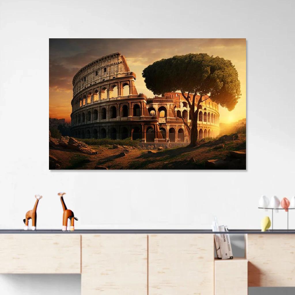 Picture of The Colosseum Sunset au dessus d'un meuble bas