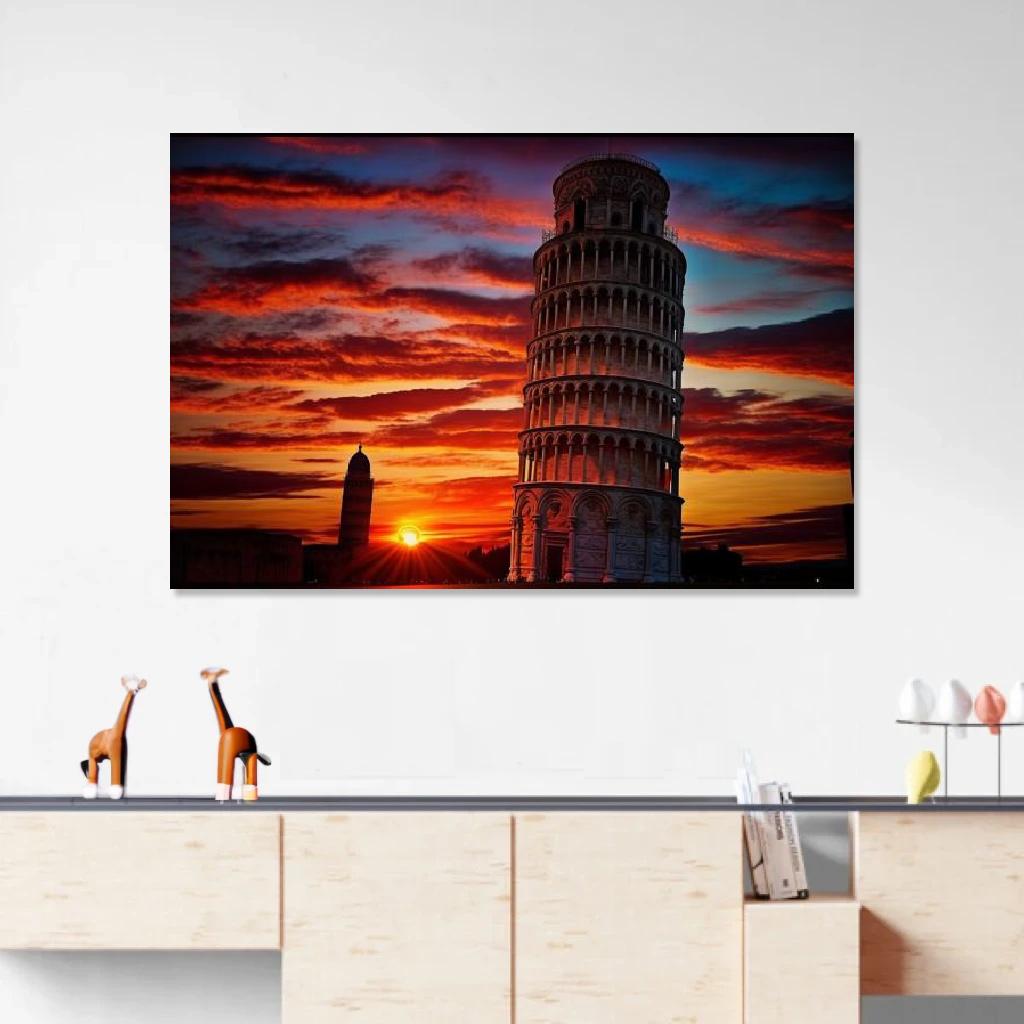 Picture of Leaning Tower of Pisa Sunset au dessus d'un meuble bas