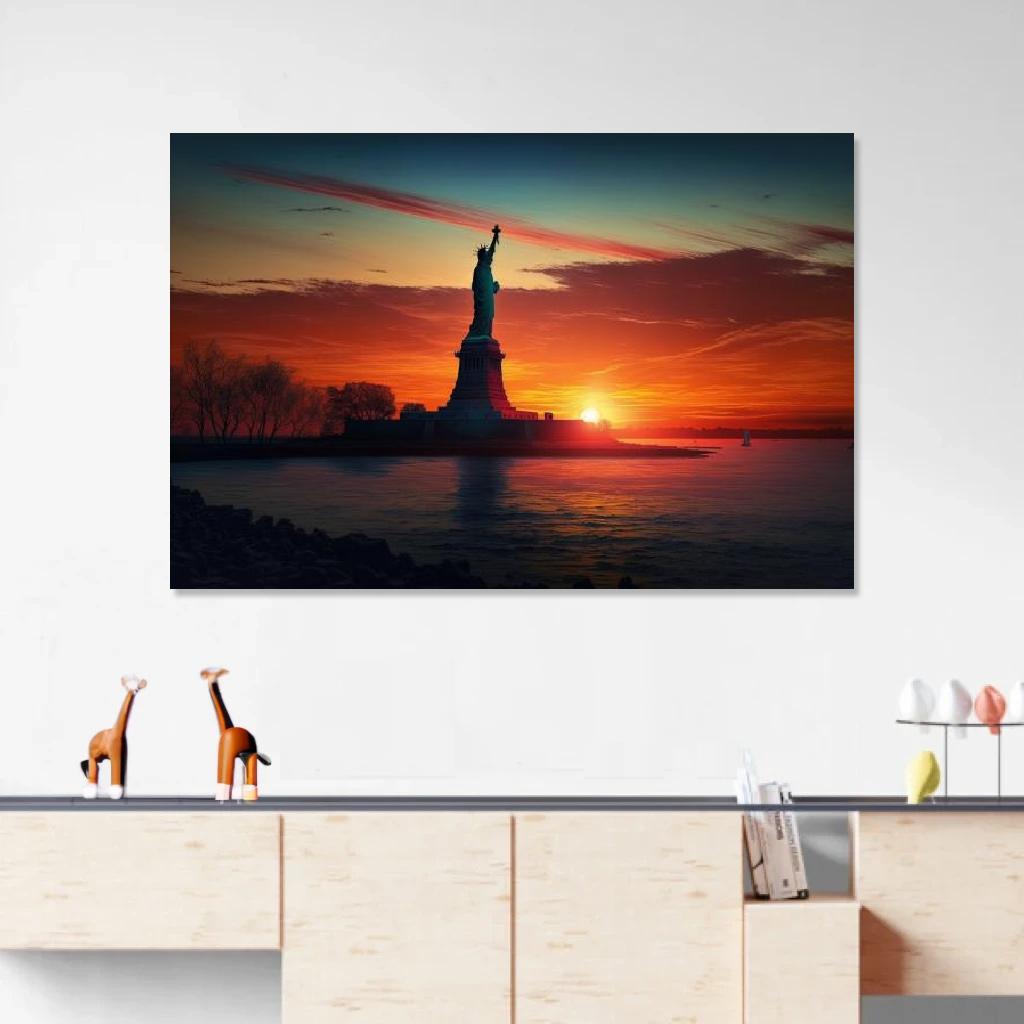 Picture of Statue of Liberty Sunset au dessus d'un meuble bas