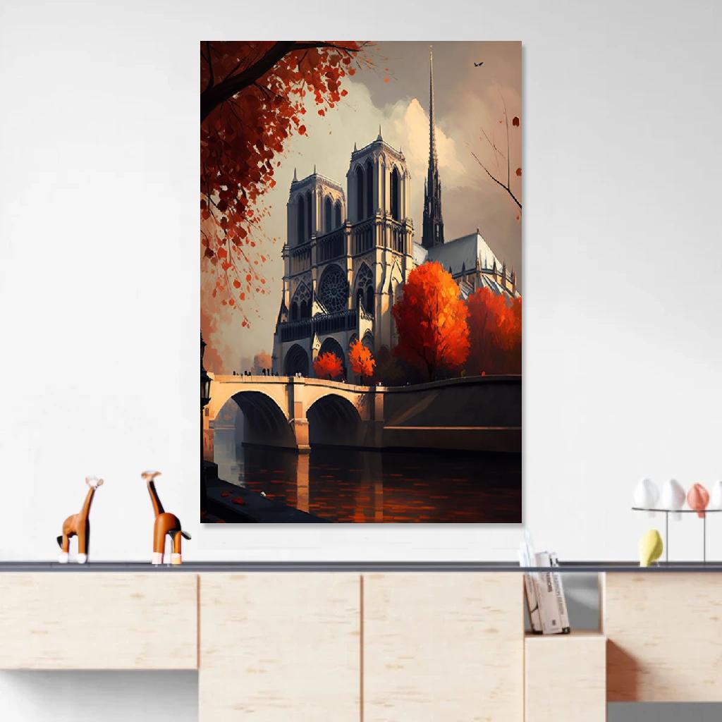 Picture of Notre-Dame Cathedral Autumn au dessus d'un meuble bas