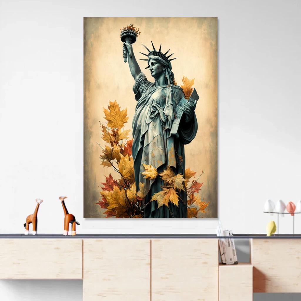 Picture of Statue of Liberty Autumn au dessus d'un meuble bas