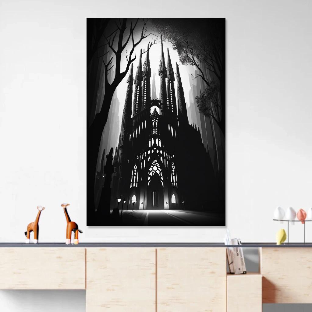 Picture of Sagrada Familia Monochrome au dessus d'un meuble bas