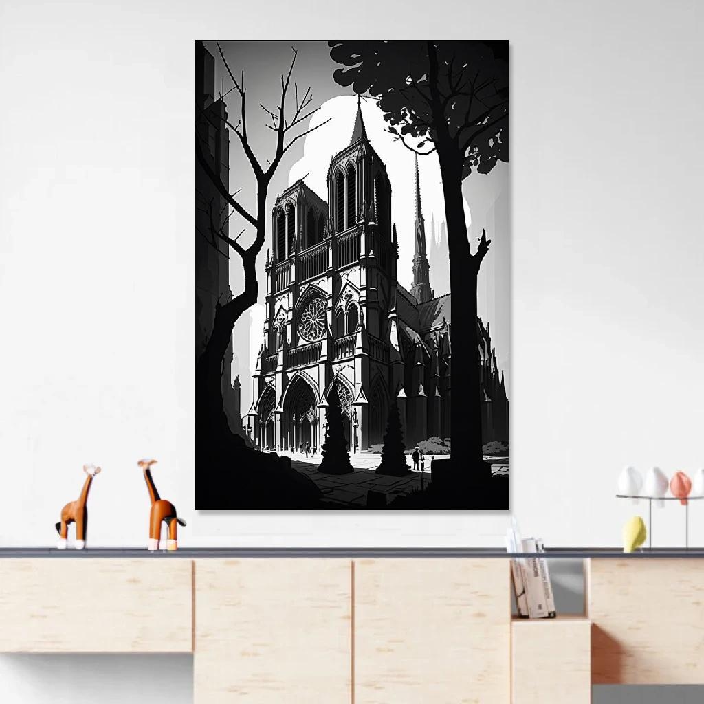 Picture of Notre-Dame Cathedral Monochrome au dessus d'un meuble bas