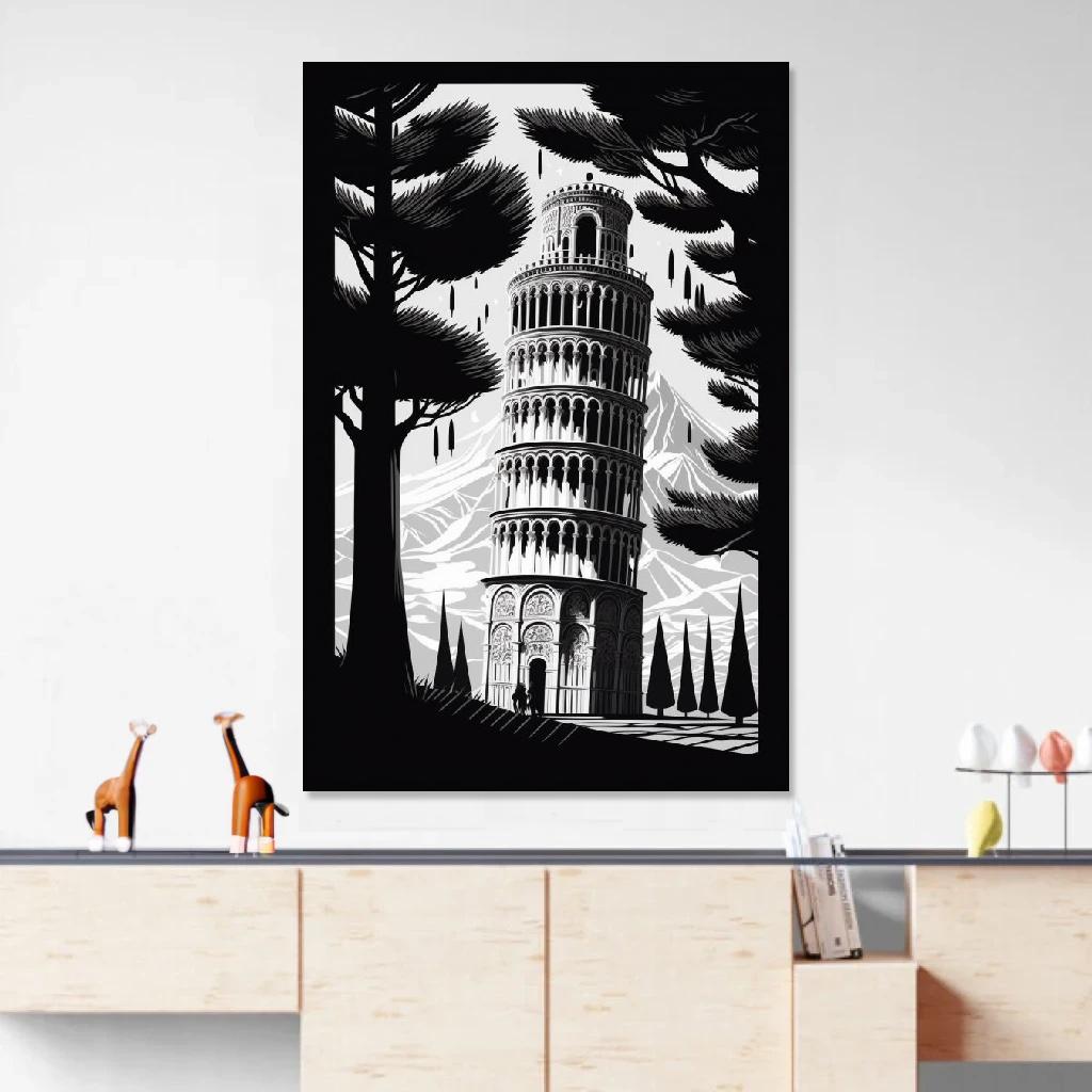 Picture of Leaning Tower of Pisa Monochrome au dessus d'un meuble bas