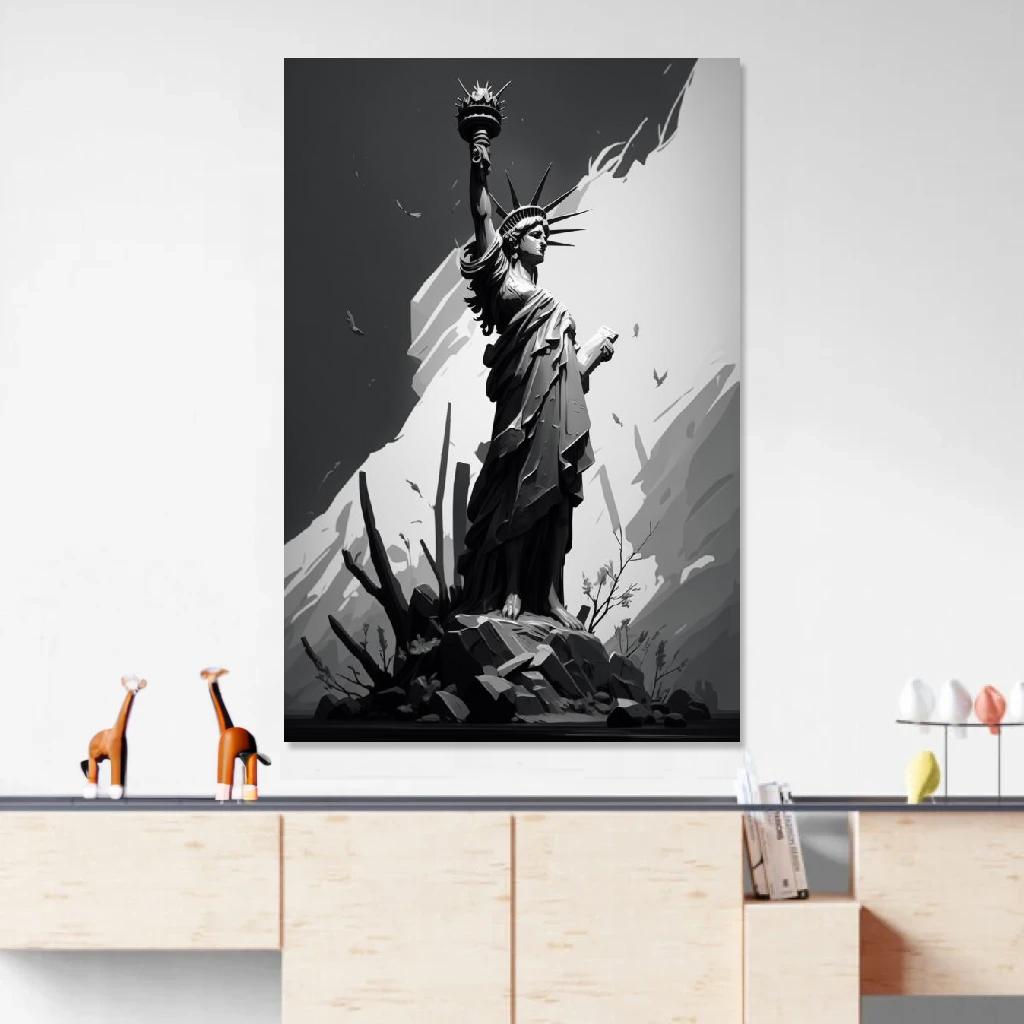 Picture of Statue of Liberty Monochrome au dessus d'un meuble bas