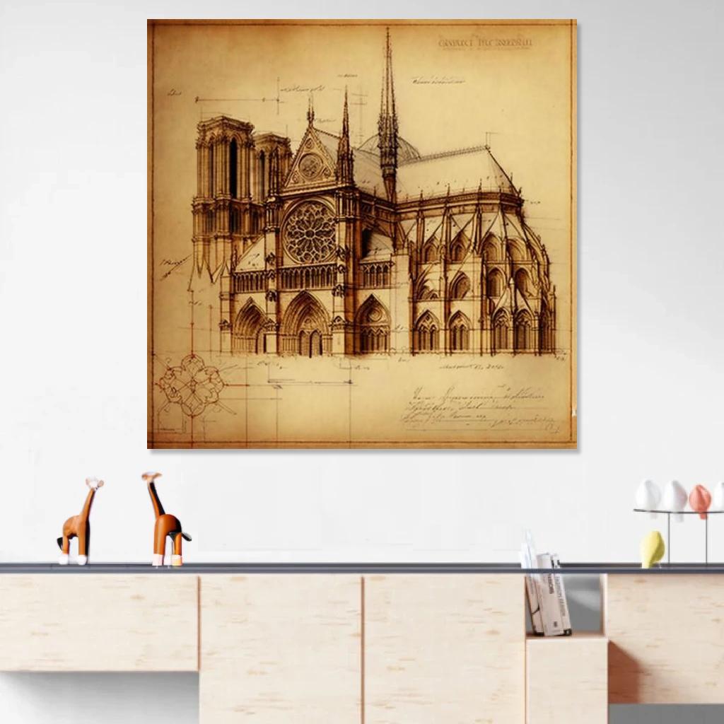Picture of Notre-Dame Cathedral Leonardo Da Vinci au dessus d'un meuble bas