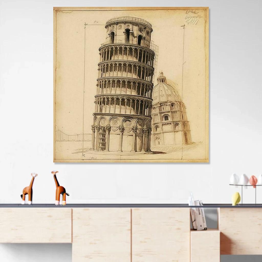 Picture of Leaning Tower of Pisa Leonardo Da Vinci au dessus d'un meuble bas