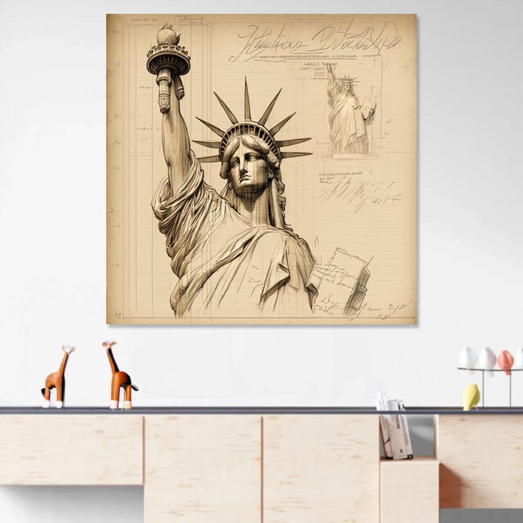 Picture of Statue of Liberty Leonardo Da Vinci au dessus d'un meuble bas