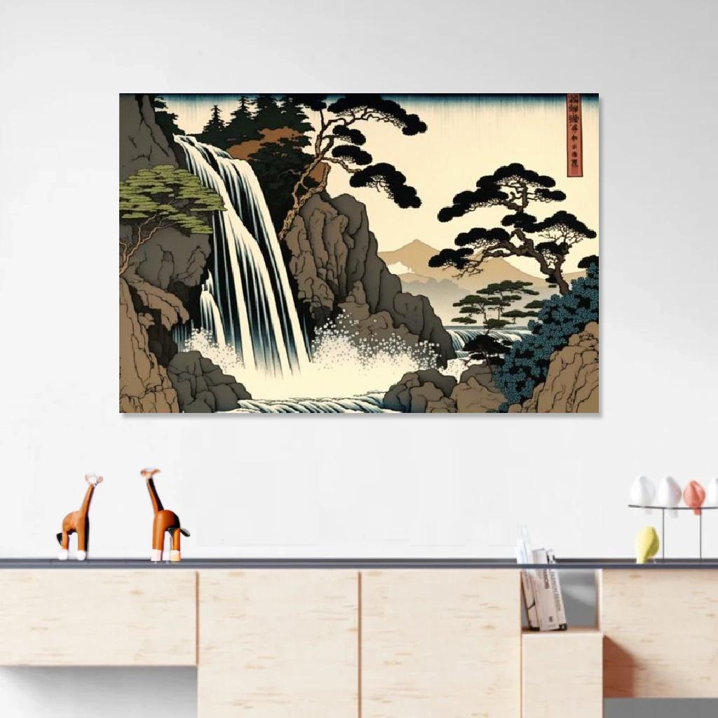 Picture of Waterfall Ukiyo-e au dessus d'un meuble bas