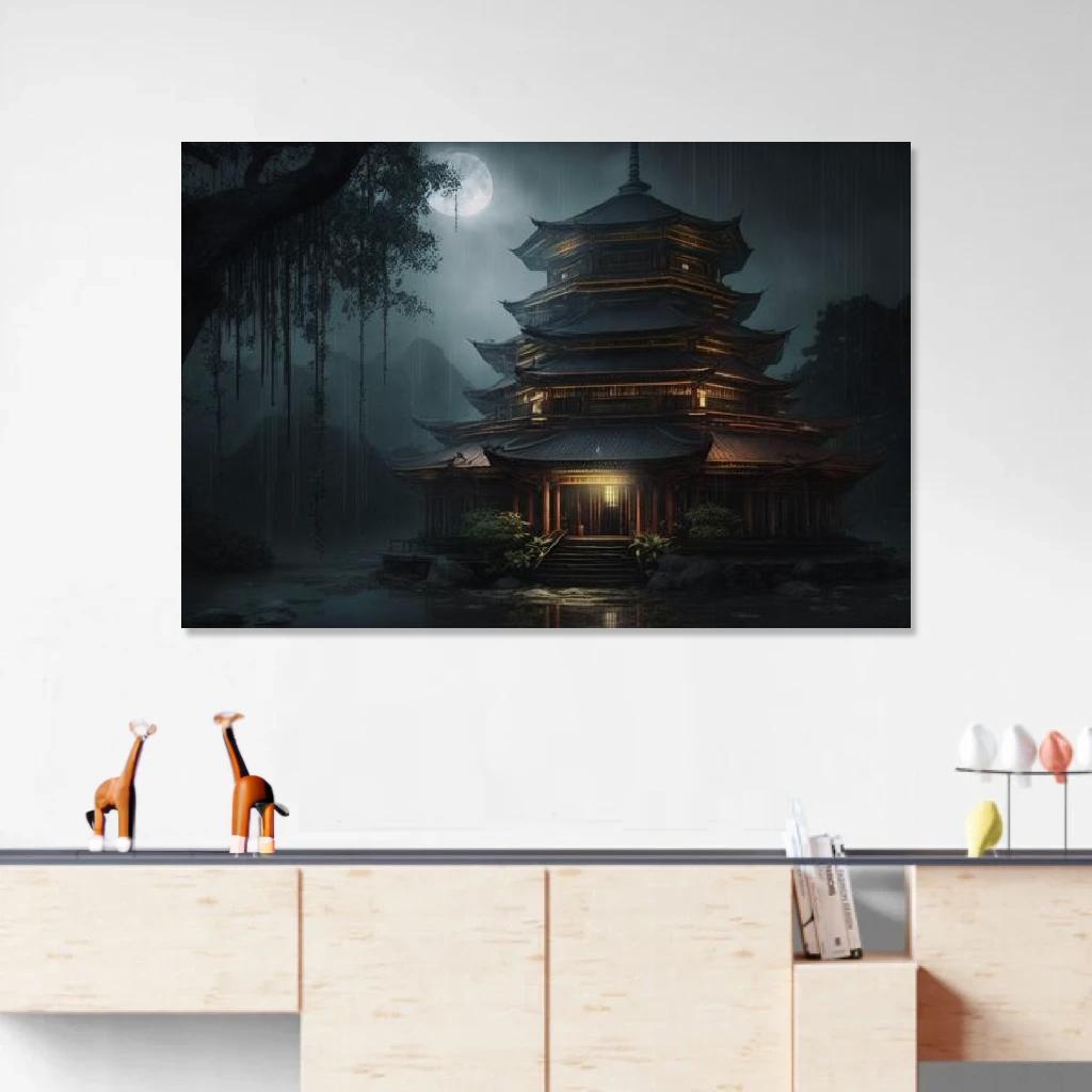 Picture of Buddhist temple Rainy Night au dessus d'un meuble bas