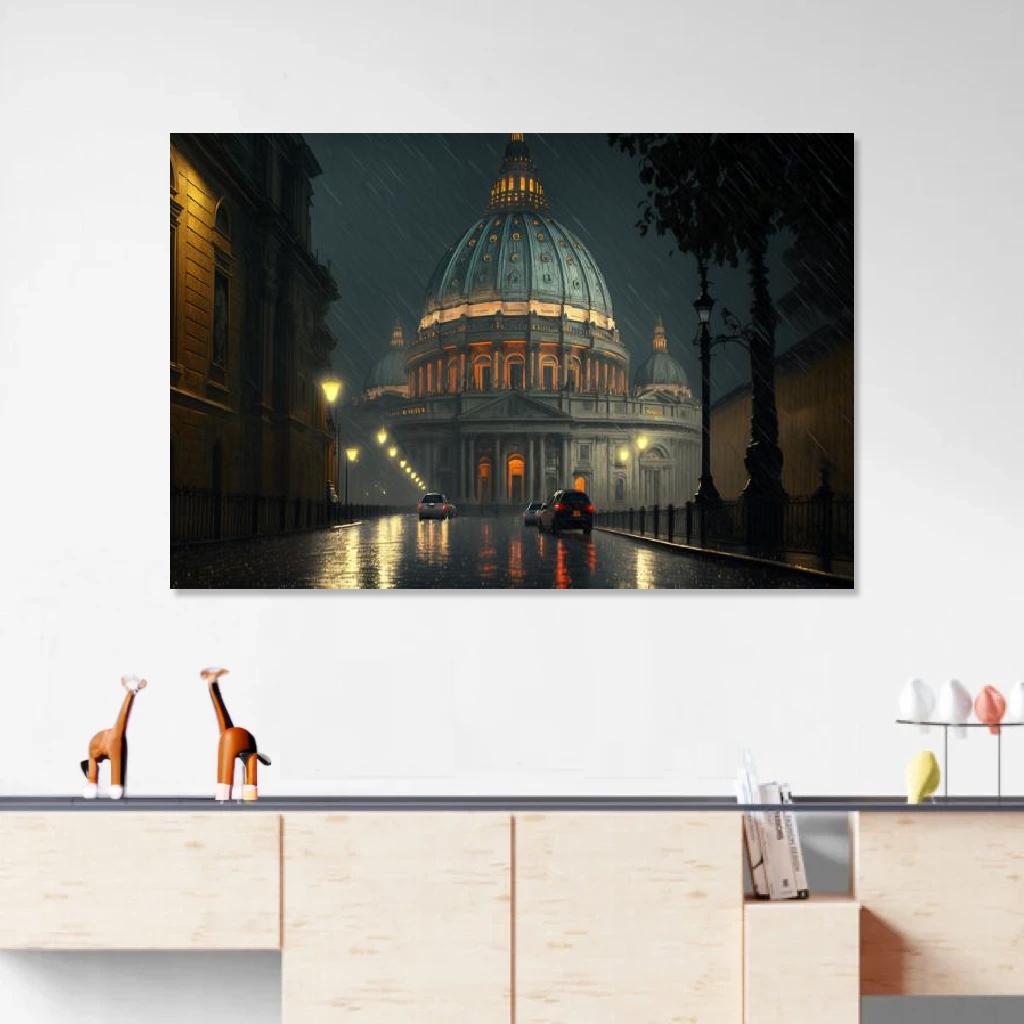 Picture of St. Peter's Basilica Rainy Night au dessus d'un meuble bas